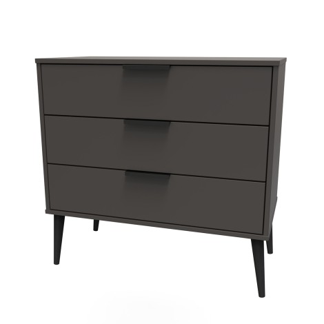 Hong Kong - Graphite - Chest of 3 Drawer - Black Wooden Leg