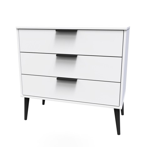 Hong Kong - White Matt - Chest of 3 Drawer - Black Wood Leg