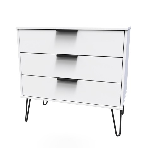 Hong Kong - White Matt - Chest of 3 Drawer - Black Hairpin Leg