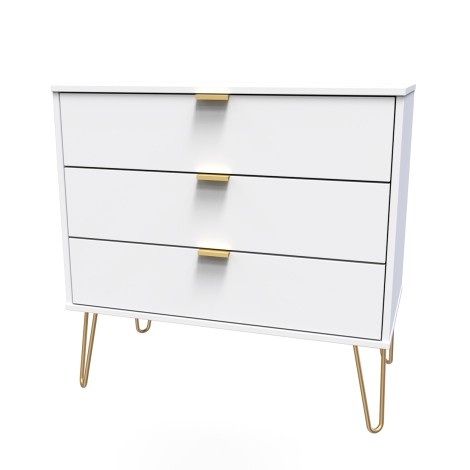 Hong Kong - White Matt - Chest of 3 Drawer - Gold Hairpin Leg