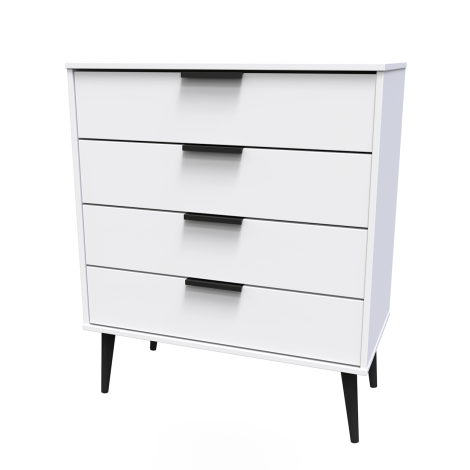 Hong Kong - White Matt - Chest of 4 Drawer - Black Wood Leg