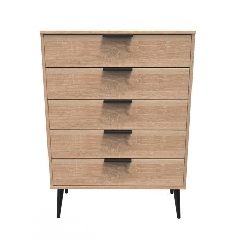 Hong Kong - Bardolino Oak - Chest of 5 Drawer - Black Wood Leg