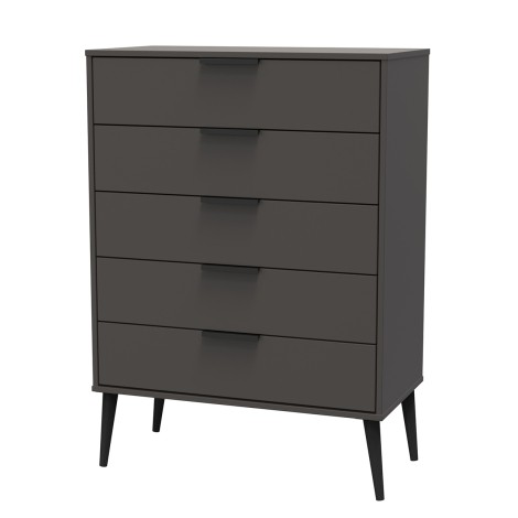Hong Kong - Graphite - Chest of 5 Drawer - Black Wooden Leg