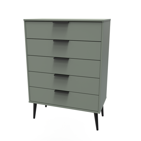 Hong Kong - Reed Green - Chest of 5 Drawer - Black Wood Leg