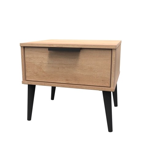 Hong Kong - Nebraska Oak - 1 Drawer - Bedside Table - Black Wooden Leg