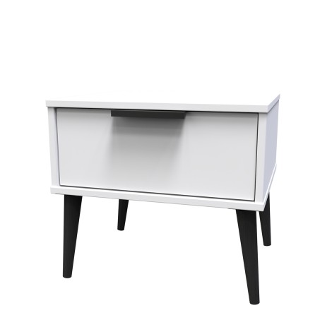 Hong Kong - White Matt - 1 Drawer - Bedside Table - Black Wooden Leg