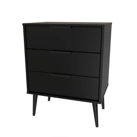 Hong Kong - Black - Medium - Chest of 3 Drawer - Black Wood Leg