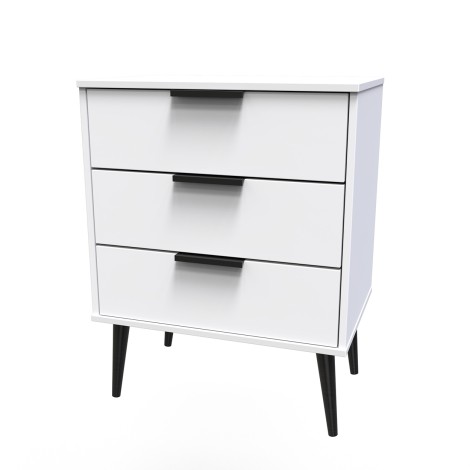 Hong Kong - White Matt - Medium - Chest of 3 Drawer - Black Wood Leg