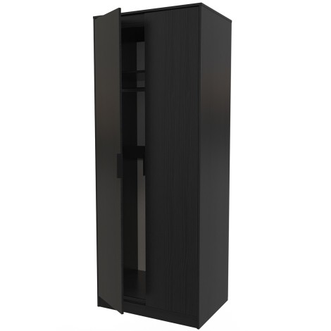 Hong Kong - Black - 2 Door - Plain - Tall - Double Wardrobe - Black Handle