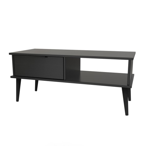 Hong Kong - Black - 1 Drawer - Coffee Table - Black Wooden Legs