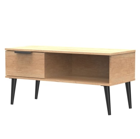 Hong Kong - Nebraska Oak - 1 Drawer - Coffee Table - Black Wooden Legs