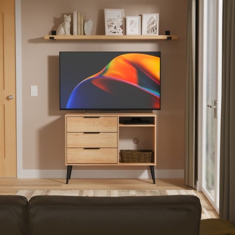 Hong Kong - Nebraska Oak - 3 Drawer - TV Unit - Black Wooden Legs