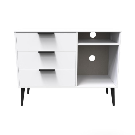 Hong Kong - White Matt - 3 Drawer - TV Unit - Black Wooden Legs