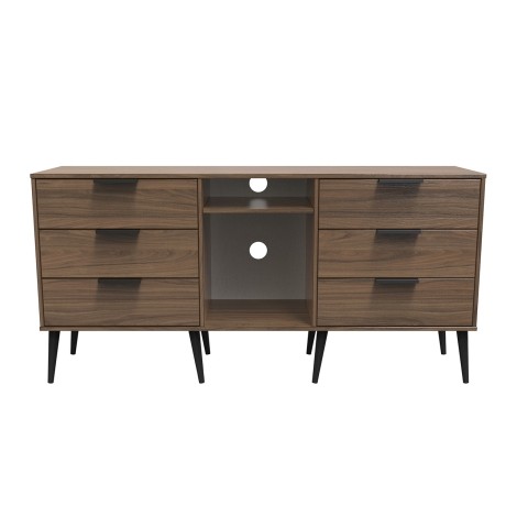 Hong Kong - Carini Walnut - 6 Drawer - TV Unit - Black Wooden Legs