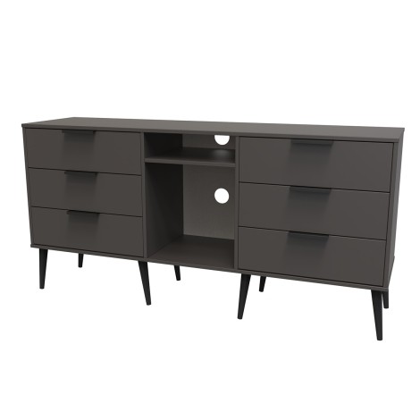 Hong Kong - Graphite - 6 Drawer - TV Unit - Black Wooden Legs