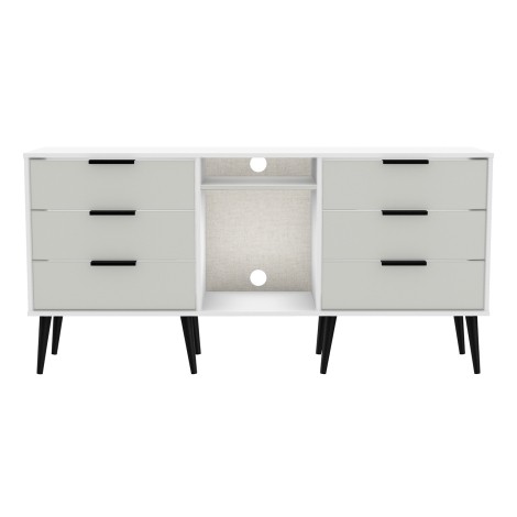 Hong Kong - Grey Matt - 6 Drawer - TV Unit - Black Wooden Legs