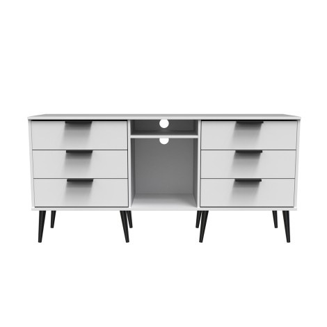 Hong Kong - White Matt - 6 Drawer - TV Unit - Black Wooden Legs