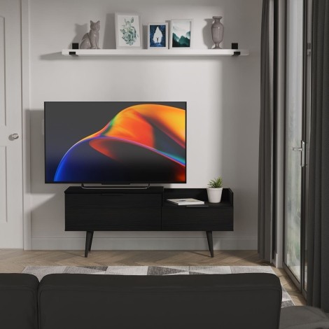 Hong Kong - Black - TV Console Unit - Black Wooden Legs