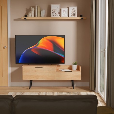 Hong Kong - Nebraska Oak - TV Console Unit - Black Wooden Legs
