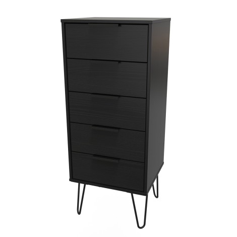 Hong Kong - Black - Narrow - Chest of 5 Drawer - Black Hairpin Leg