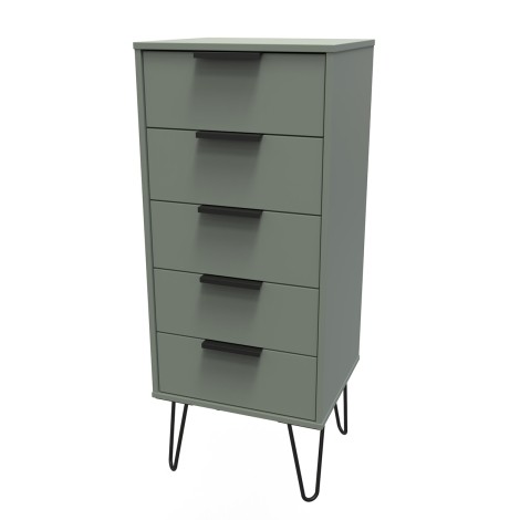 Hong Kong - Reed Green - Narrow - Chest of 5 Drawer - Black Hairpin Leg