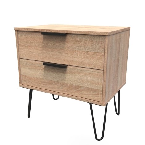 Hong Kong - Bardolino Oak - Medium - Chest of 2 Drawer - Black Hairpin Leg