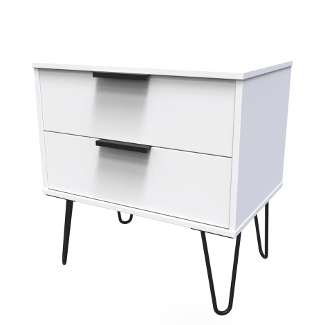 Hong Kong - White Matt - Medium - Chest of 2 Drawer - Black Hairpin Leg