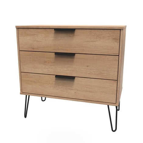 Hong Kong - Nebraska Oak - Chest of 3 Drawer - Black Hairpin Leg