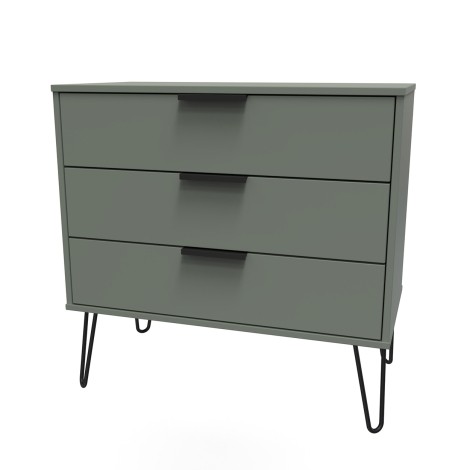 Hong Kong - Reed Green - Chest of 3 Drawer - Black Hairpin Leg