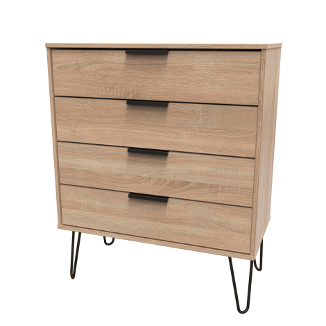Hong Kong - Bardolino Oak - Chest of 4 Drawer - Black Hairpin Leg