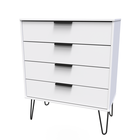 Hong Kong - White Matt - Chest of 4 Drawer - Black Hairpin Leg