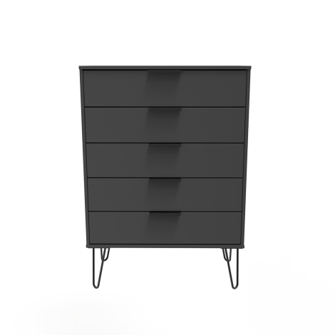 Hong Kong - Graphite - Chest of 5 Drawer - Black Hairpin Legs