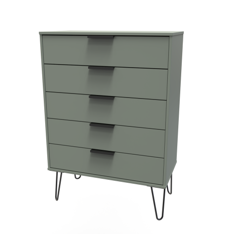 Hong Kong - Reed Green - Chest of 5 Drawer - Black Hairpin Leg