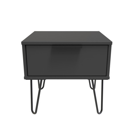 Hong Kong - Graphite - 1 Drawer - Bedside Table - Black Hairpin Legs