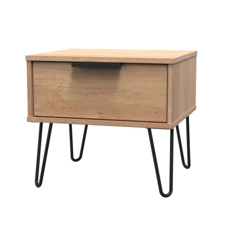 Hong Kong - Nebraska Oak - 1 Drawer - Bedside Table - Black Hairpin Leg