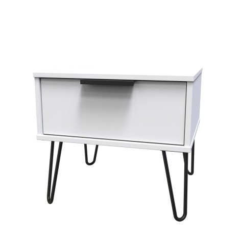 Hong Kong - White Matt - Medium - Chest of 1 Drawer - Black Hairpin Leg