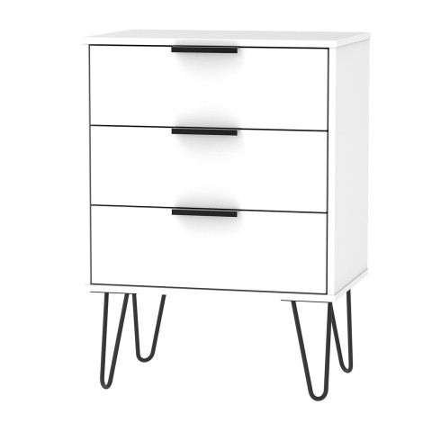 Hong Kong - White Matt - Medium - Chest of 3 Drawer - Black Hairpin Leg