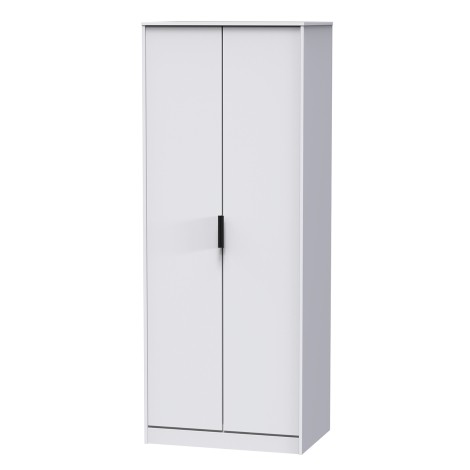 Hong Kong - White Matt - 2 Door - Plain - Tall - Double Wardrobe - Black Handle