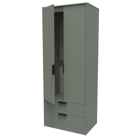 Hong Kong - 2 Door 2 Drawer - Plain - Tall - Double Wardrobe - Reed Green Finish - Black Handle