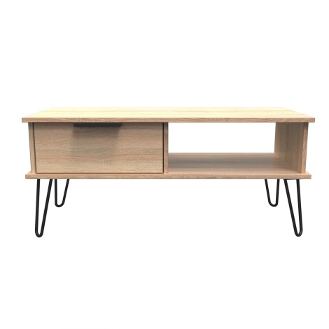 Hong Kong - Bardolino Oak - 1 Drawer - Coffee Table - Black Hairpin Legs