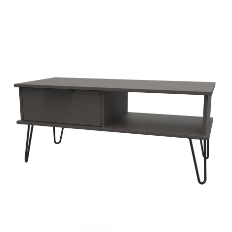 Hong Kong - Graphite - 1 Drawer - Coffee Table - Black Hairpin Legs