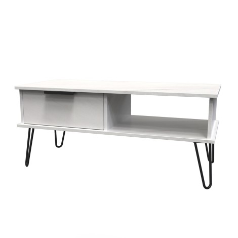 Hong Kong - Marble - 1 Drawer - Coffee Table - Black Hairpin Legs