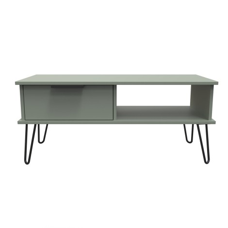 Hong Kong - Reed Green - 1 Drawer - Coffee Table - Black Hairpin Legs