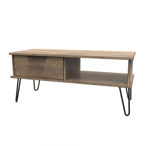 Hong Kong - Vintage Oak - 1 Drawer - Coffee Table - Black Hairpin Legs