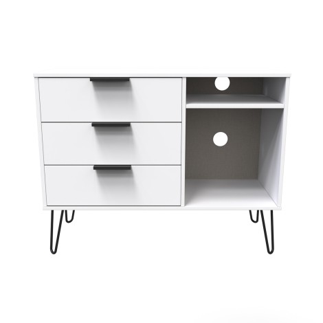Hong Kong - White Matt - 3 Drawer - TV Unit - Black Hairpin Legs