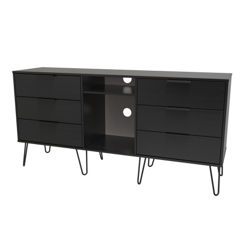 Hong Kong - Black - 6 Drawer - TV Unit - Black Harpin Legs