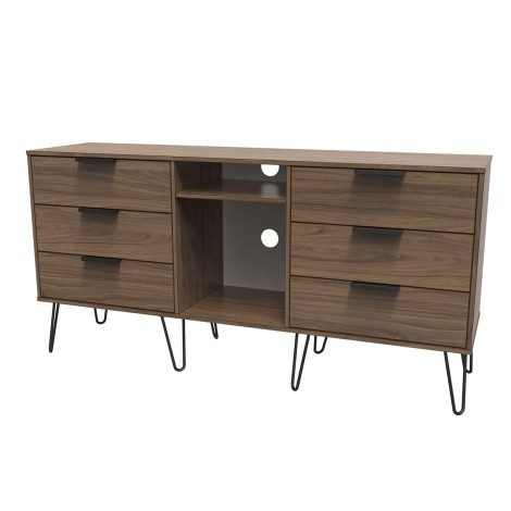 Hong Kong - Carini Walnut - 6 Drawer - TV Unit - Black Hairpin Legs
