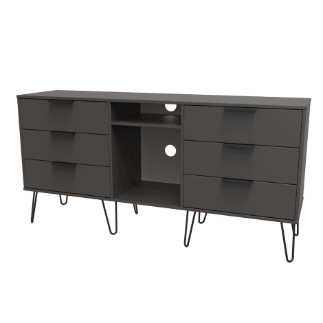 Hong Kong - Graphite - 6 Drawer - TV Unit - Black Hairpin Legs