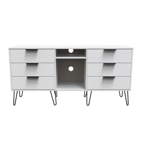Hong Kong - White Matt - 6 Drawer - TV Unit - Black Hairpin Legs