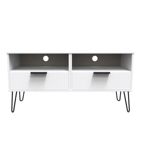 Hong Kong - White Matt - Large - TV Unit - Black Hairpin Legs